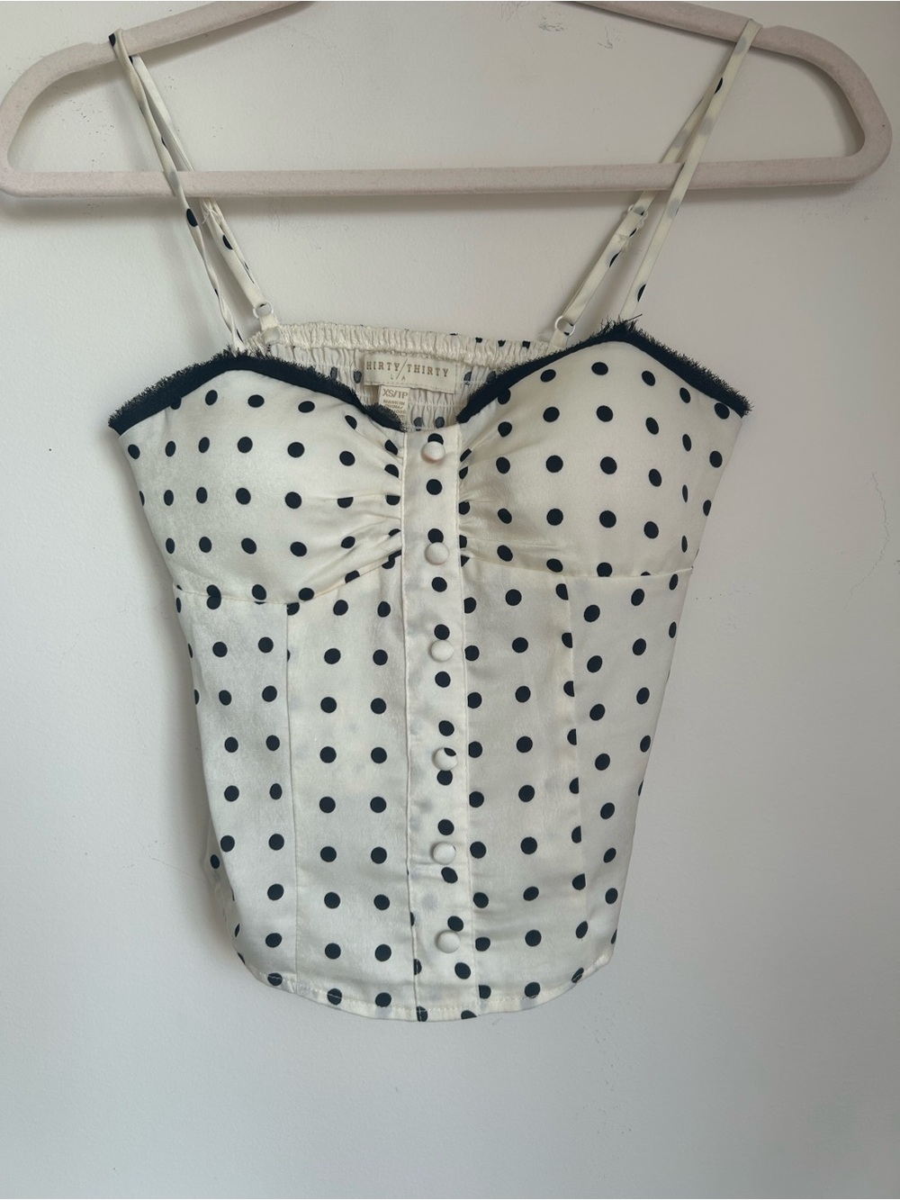 Polka Dot Tie-Front Bustier Tank Top - Black & White